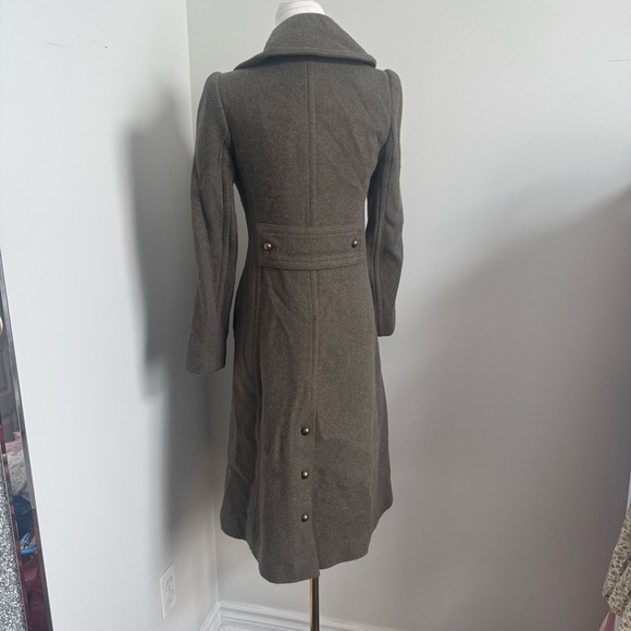 Club Monaco Wool Blend Military Coat | Olive Brown Tailored Longline Jacket XS - Picture 7 of 11